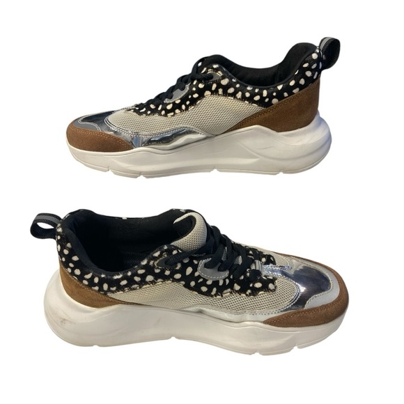 Women’s ALL BLACK Footwear brown suede, silver, and animal print sneaker - Picture 3 of 10